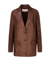Valentino Crinkled-effect Single-breasted Silk Blazer In Brown