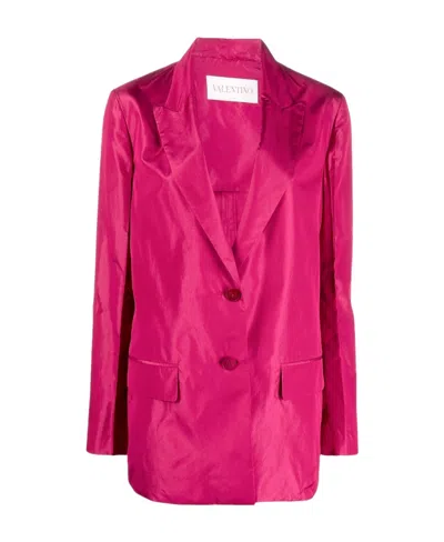 Valentino Crinkled-effect Single-breasted Blazer In Pink