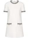 Valentino Embroidered Crisp Tweed Short Dress In White