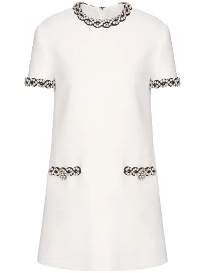 Valentino Crisp Tweed Mini Dress In White