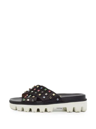 Pre-owned Valentino Garavani Criss-cross Crystal-embellished Sandals In Black