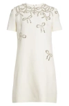 Valentino Wool-silk Bow-detail Mini Dress In Avorio/ Silver