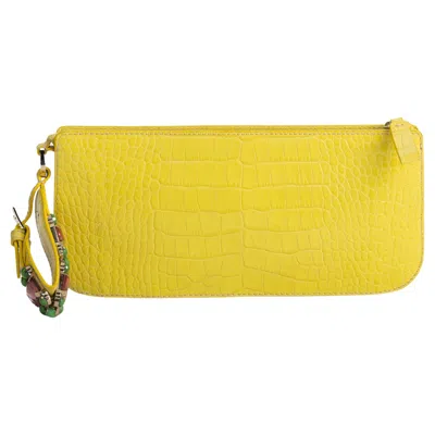Pre-owned Valentino Garavani Valentino Croc Print Yellow Wrist Purse