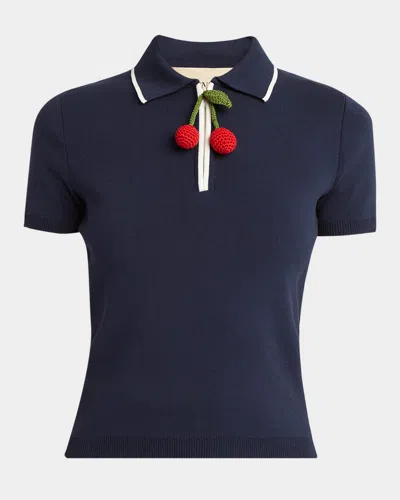 VALENTINO CROCHET CHERRY SHORT-SLEEVE COTTON POLO SHIRT