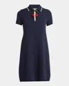 Valentino Crochet Cherry Short-sleeve Polo Mini Dress In Blue