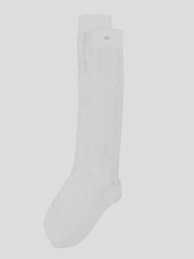 Valentino Crochet Knit Vlogo Signature Socks In White