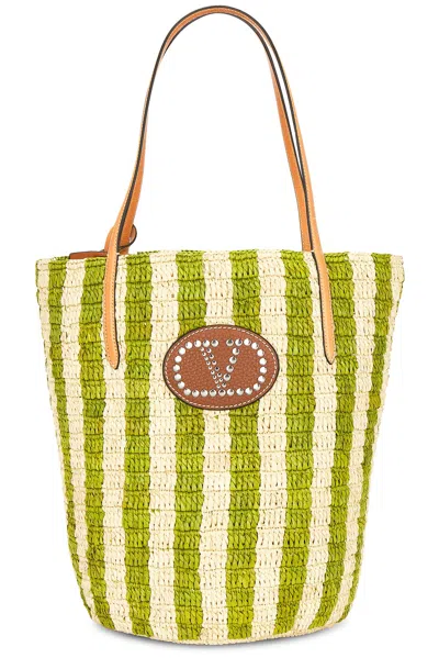 Valentino Garavani Crochet Raffia Vlogo Signature Bucket Bag In Multi