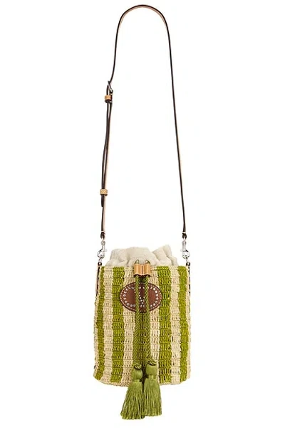 Valentino Garavani Crochet Raffia Vlogo Signature Small Bucket Bag In Green