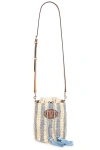 Valentino Garavani Small Bucket Bag In Raffia With Beige And Light Blue Stripes In Blue