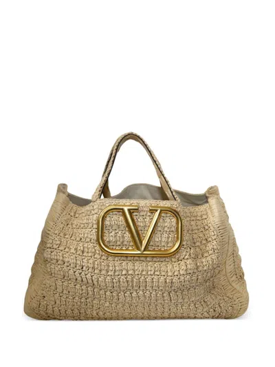 Pre-owned Valentino Garavani Crochet Tote Bag In Neutrals