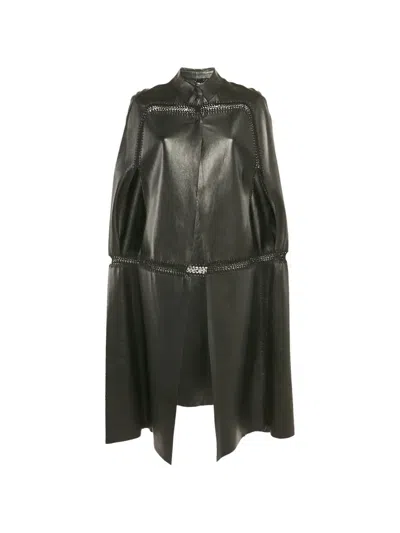 Pre-owned Valentino Crochet-trim Leather Coat In Black