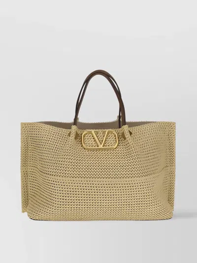 Valentino Garavani Crochet Woven Tote Bag With Rockstud Embellishment