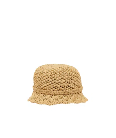 Valentino Garavani Garden Crochet Raffia Bucket Hat With V-logo In Natural/gold