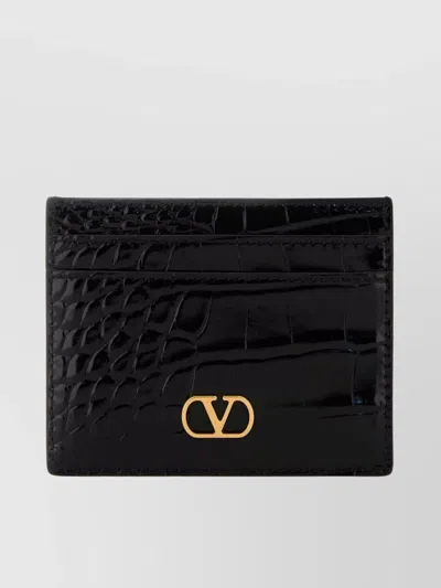 Valentino Garavani Crocodile Embossed Leather Logo Card Holder