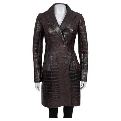 Pre-owned Valentino Crocodile Leather & Weasel Fur Coat - It 38 In Black