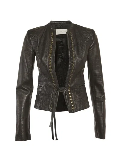 Pre-owned Valentino Crocodile-effect Lace-up Jacket In Black