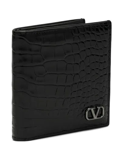 Valentino Garavani Crocodile-embossed Leather Wallet In Black