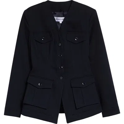 Valentino Crop Button Lapel Wool & Mohair Jacket In Black