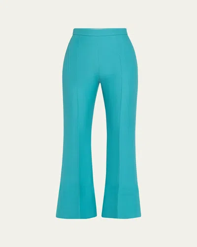 Valentino Crop Cuffed Wool Trousers In Blue