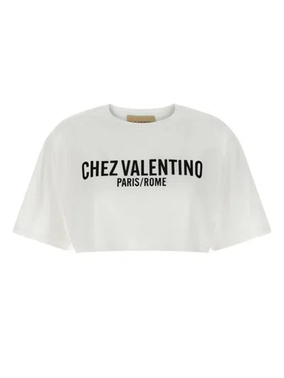 Valentino Crop T-shirt With Short Sleeves And Dropped Shoulders In White