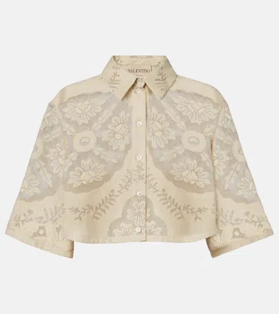 Valentino Cropped Cotton-blend Shirt In Neutral
