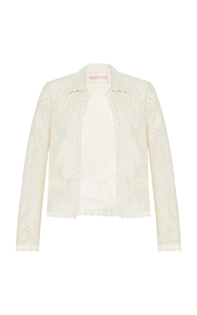 Valentino Cropped Guipure Lace Cotton-blend Jacket In Ivory