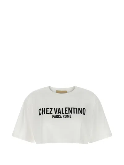 Valentino Crop T-shirt With Short Sleeves And Dropped Shoulders In White