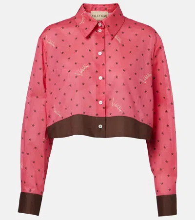 Valentino Cropped Printed Cotton Shirt In Pink