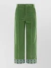 Valentino Washed Cotton-linen Velvet Trousers With Jacquard Hems