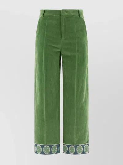 VALENTINO CROPPED TROUSERS WITH EMBROIDERED HEM AND WIDE LEG