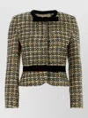 Valentino Cropped Tweed Blazer Long Sleeves Buttons In Black