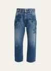 VALENTINO CROPPED WIDE-LEG JEANS WITH FLOWER DETAIL