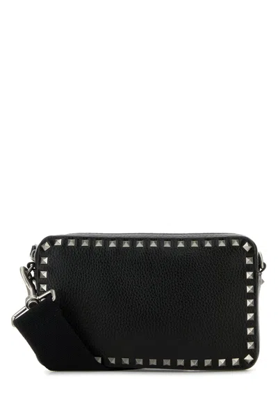 Valentino Garavani Rockstud Leather Shoulder Bag With Adjustable Strap In Black