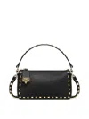 Valentino Small Rockstud Shoulder Bag In Grained Calfskin In Negro