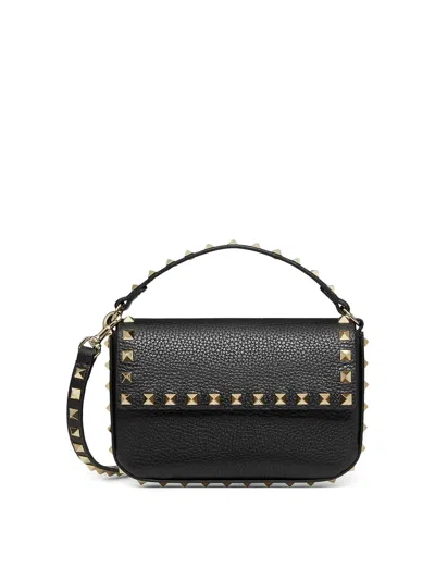 Valentino Garavani Rockstud Logo-embossed Leather Cross-body Bag In Black