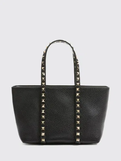 Valentino Garavani Rockstud Mini Tote In Hammered Leather In Black