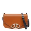 Valentino Tan Brown Calf Leather Logo Small Shoulder Bag In Brown