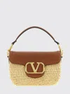 Valentino Garavani  Garavani Alltime Shoulder Bag In Raffia And Grainy Calfskin With Ribbon In Red