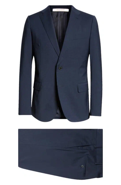 Valentino Crosshatch Stretch Wool Suit In Navy