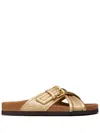 Valentino Garavani Fussfriend Slide Sandal In Metallic Grainy Calfskin 30mm Woman Gold 42 In 金色