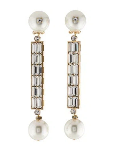 Pre-owned Valentino Garavani Crystal & Faux Pearl San Fin Drop Earrings In White