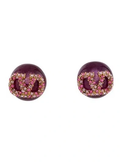 Pre-owned Valentino Garavani Crystal & Resin Vlogo Stud Earring In Multicolor