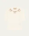 Valentino Crystal Bow Collar Short-sleeve Pointelle Knit Top In Neutral