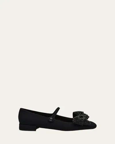 Valentino Garavani Crystal Bow Mary Jane Ballerina Flats In Black