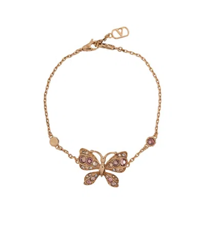 Valentino Garavani Valentino Crystal Butterfly Charm Bracelet In Transparent