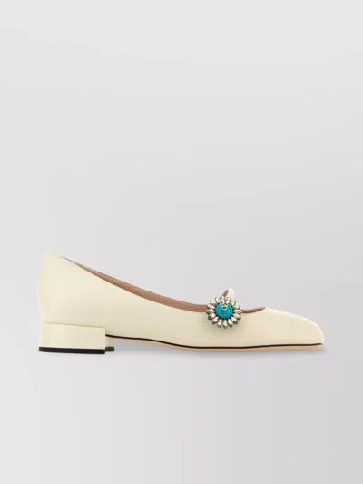 Valentino Garavani Crystal Button Embellished Ballet Flats In Neutral
