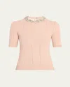 Valentino Beige Vertical Striped Slim Fit Short Sleeve Sweater In Nude