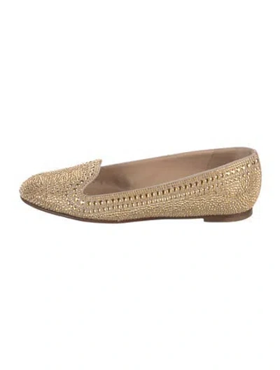 Pre-owned Valentino Garavani Crystal Crystal Embellishments Loafers In Gold