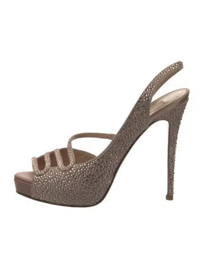 Pre-owned Valentino Garavani Crystal Crystal Embellishments Slingback Pumps In Neutral