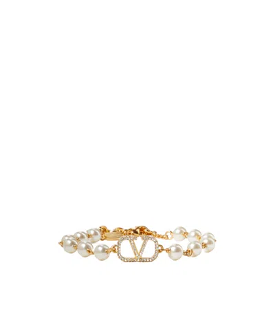 Valentino Garavani Crystal Decorated Lobster Clasp Bracelet In Yellow